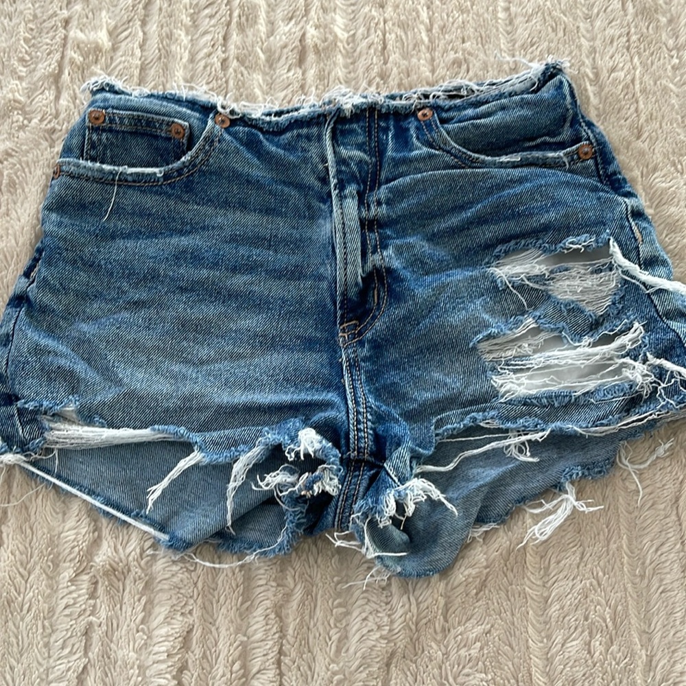 American Eagle Outfitters Blue Distressed Jean Shorts